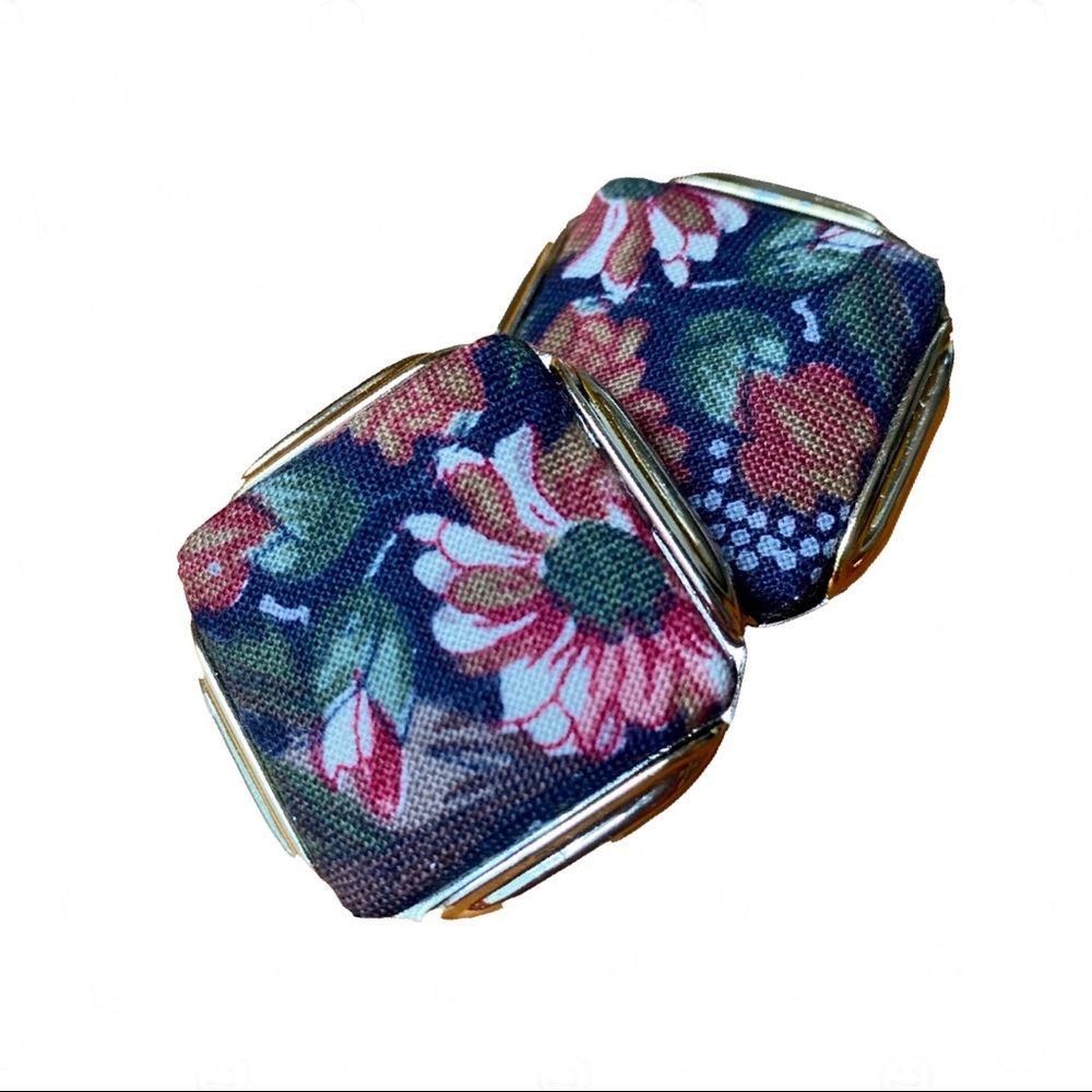 Vintage | Floral Gold-tone Fabric PiercedEarrings